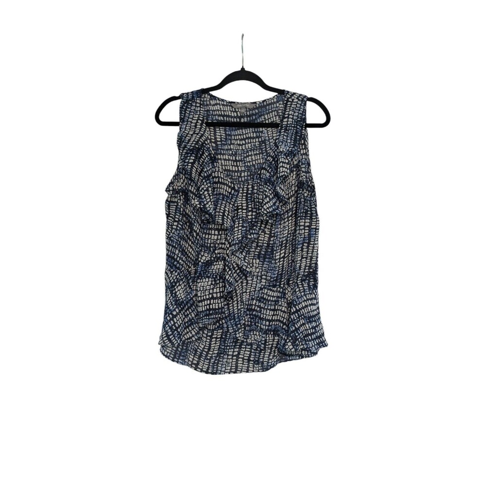 Daisy Fuentes Womens Tunic Top Gray Geometric Sleeveless Stretch Knot V Neck L
